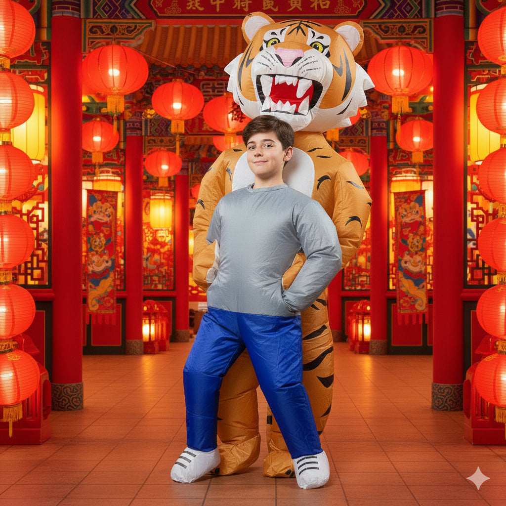 Kids Boys Girls Inflatable Tiger Halloween Costume Funny Blow Up Fancy Dress