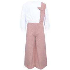 Kids Girls Crop Top Set Casual Long Sleeve Crop Top Flared Trouser Age 3-14