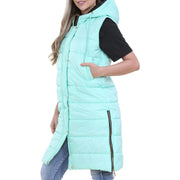 A2Z Ladies Adults Sleeveless Gilet Oversized Hooded Mint Quilted Gilet Padded Long Line Vest Jacket Sleeveless Coat Urban Winter Wear