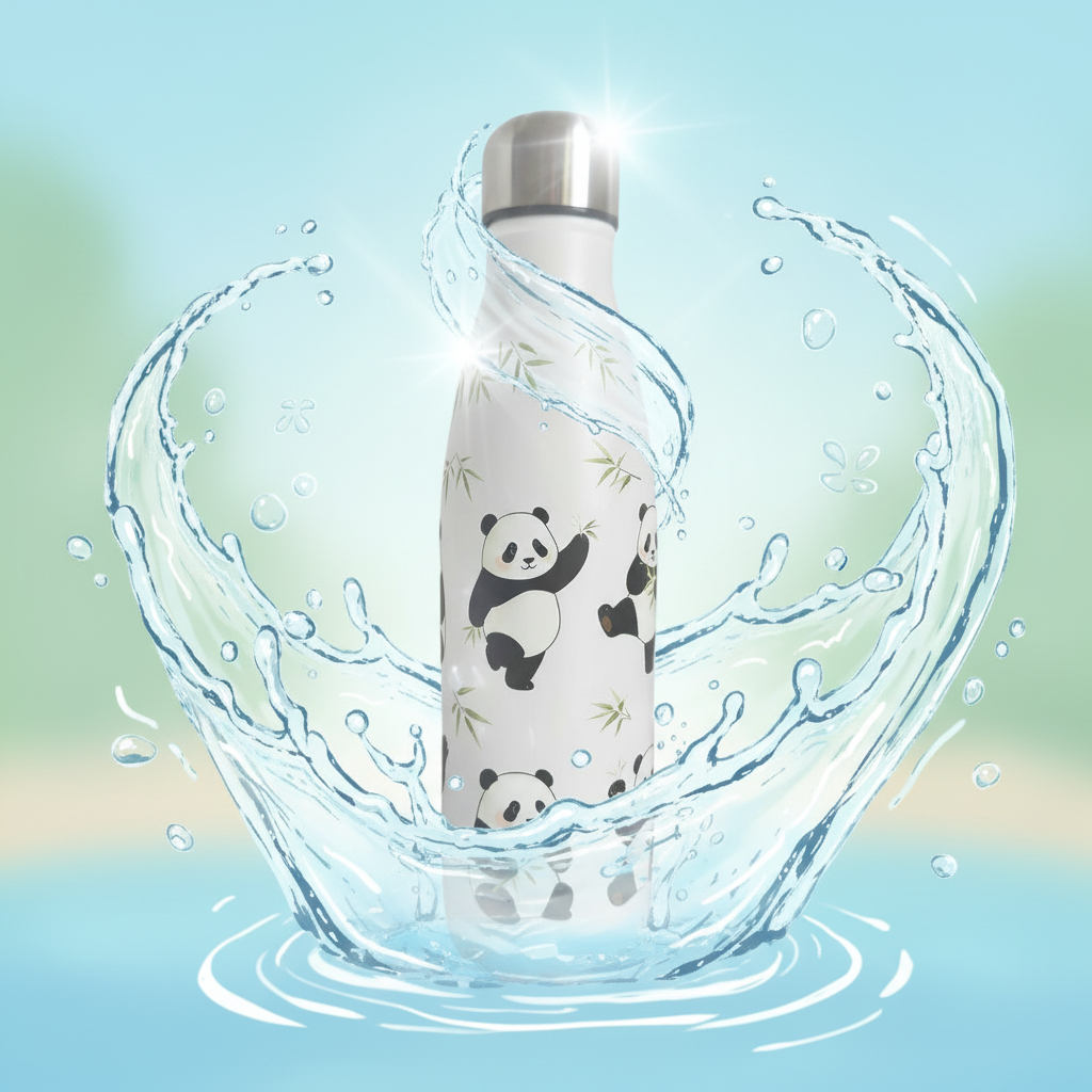 Panda Stainless Steel Water Bottle 500ml Insulated Kids School Travel BPA Free