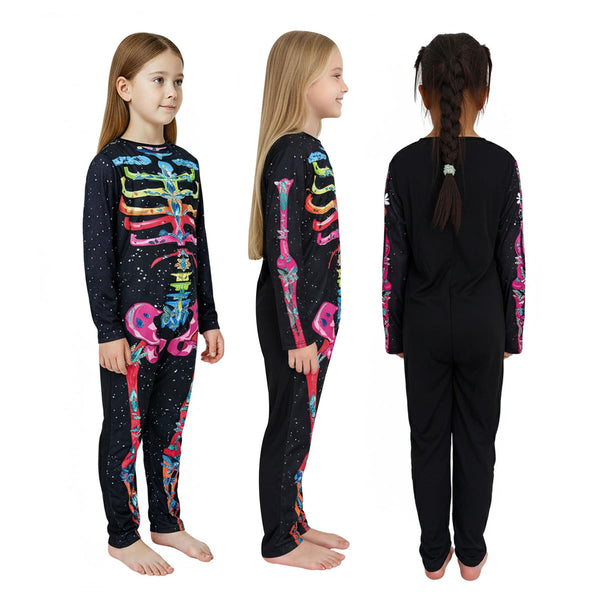 Kids Girls Boys Halloween Skeleton Costume A2ZOnesie One Piece Party Fancy Dress
