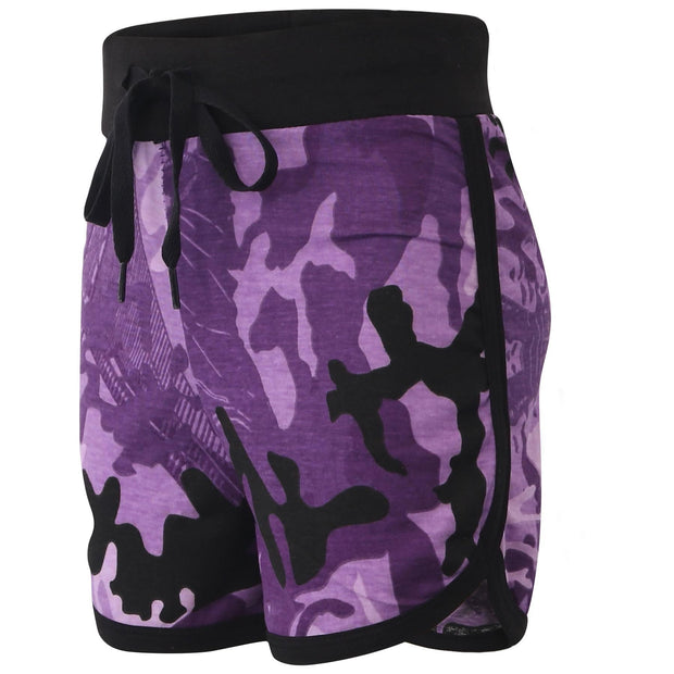 A2Z 4 Kids Girls Shorts Set 100% Cotton Contrast Taped Trendy Fashion Summer Camouflage Purple T Shirt Top and Hot Short Pants Outfit Set New Age 5 6 7 8 9 10 11 12 13 Years