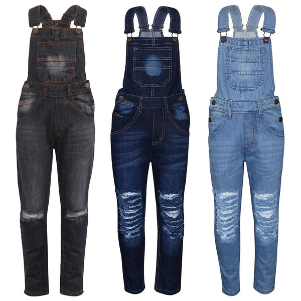 Kids Girls Denim Dungaree Knee Ripped Jeans Overall All In One Jumpsuit
