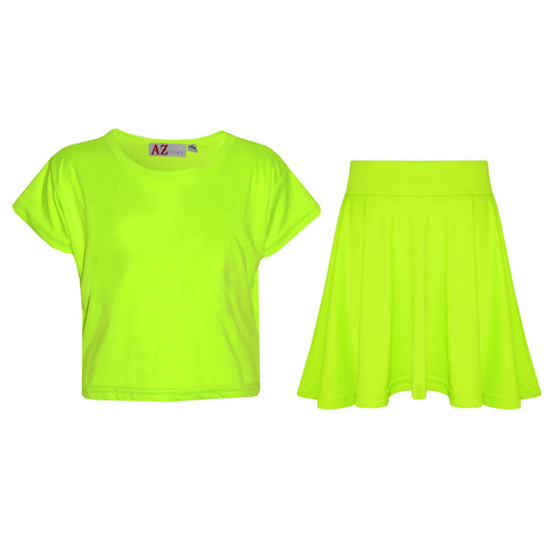 A2Z 4 Kids Girls Plain Crop Top & Skater Skirt Set Summer Wear Outfit 2 Piece Activewear Girls Age 5 6 7 8 9 10 11 12 13 Years - A2Z 4 Kids