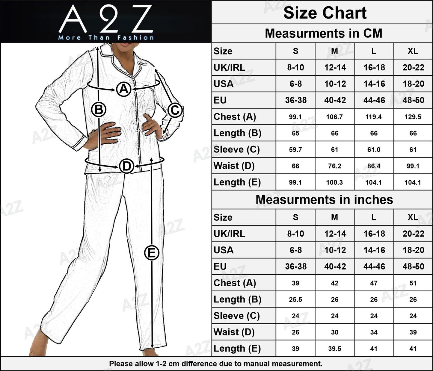 A2Z Ladies Silk Satin Pyjamas Set Button Down Top Bottom Sleepwear Bride PJS Set