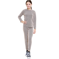 Kids Girls Ribbed Top & Bottom Tracksuit Lounge Wear Long Sleeves Outfit Set