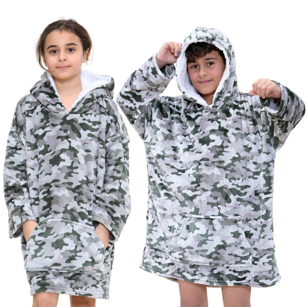 Kids Girls Boys Oversized Hoodie Camo Charcoal Snuggle Blanket Super Soft Fleece