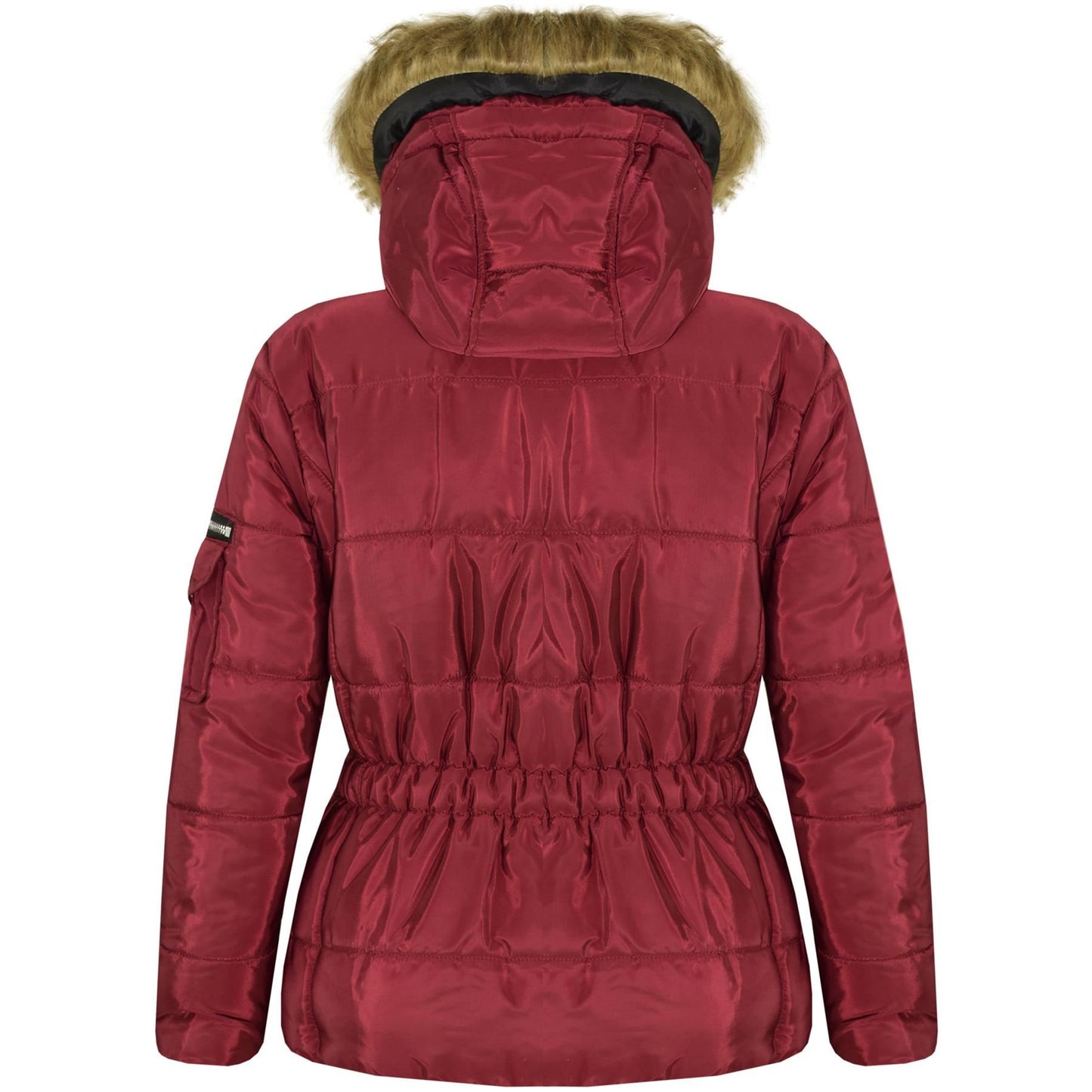 Kids Girls Jacket Puffer Hooded Faux Fur Padded Zipped Belted Slim Fit Warm Coat