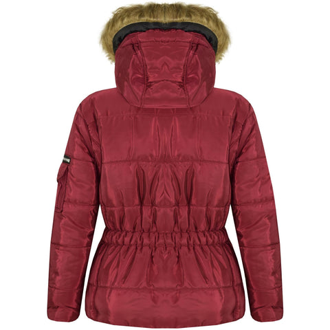 Kids Girls Jacket Puffer Hooded Faux Fur Padded Zipped Belted Slim Fit Warm Coat