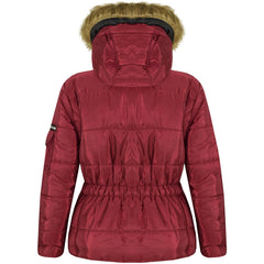 Kids Girls Jacket Puffer Hooded Faux Fur Padded Zipped Belted Slim Fit Warm Coat
