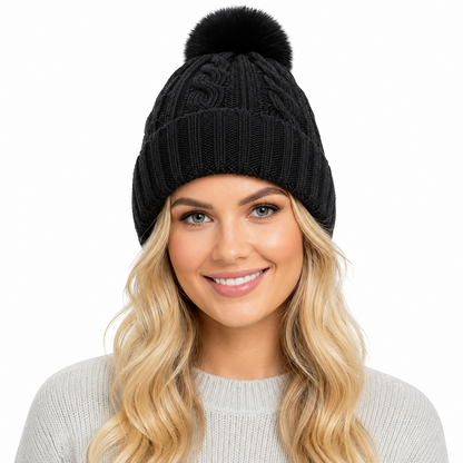 A2Z Ladies Hats Cable Chunky Bobble Knit Pom Pom Winter Warm Cozy Women Caps