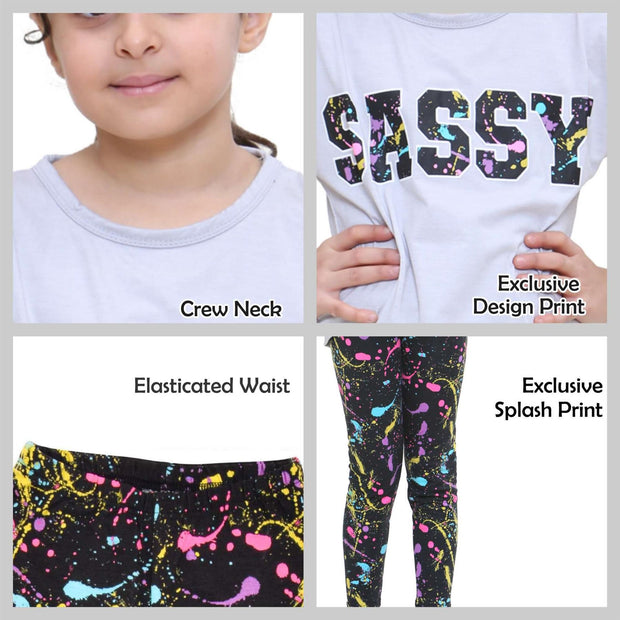 A2Z 4 Kids Girls Top Kids Sassy Print Trendy Grey T Shirt Tops & Fashion Legging Set Age 5-6, 7-8, 9-10, 11-12 & 13 Years