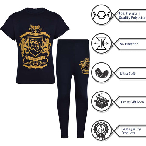 Girls Top Kids Short sleeves Varsity Lion Print T Shirt & Legging Outfit Set