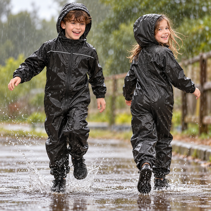 Girls Boys Raincoat Kids Puddle Suit Rainwear Waterproof Hooded Rainsuit 2-13 Yr