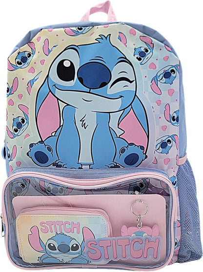 Disney Lilo & Stitch Backpack 3 Piece School Bag Set with Purse Wallet & Keyring