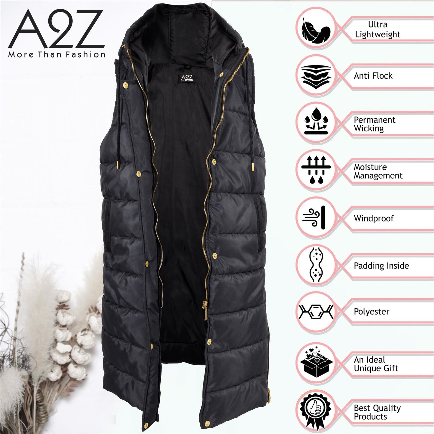Kids Girls Oversized Gilet Long Line Hooded Quilted Jacket Long Sleeveless Coat
