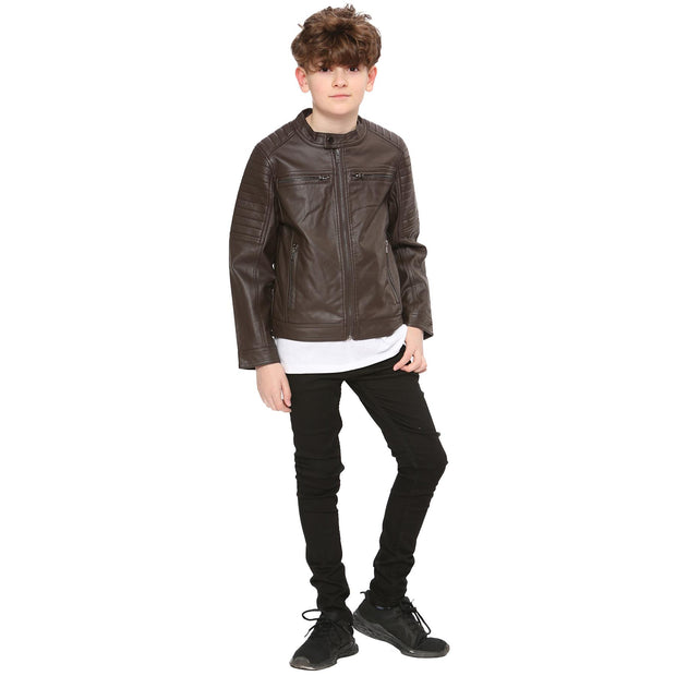 A2Z 4 Kids Motorcycle Biker Dark Brown Jacket PU Leather Jacket Zipper Stylish Boys Age 5-13 Years