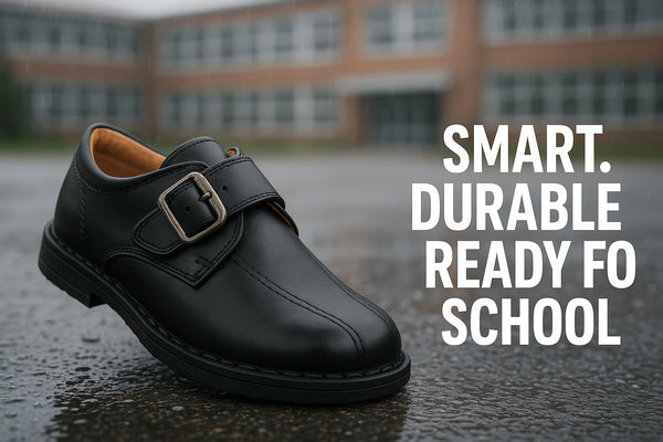 Kids Boys Teens Black School Shoes PU Leather Touch Fasten Strap Size 10 to 5