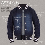 A2Z 4 Kids Boys Girls Ribbed Collar & Cuffs Denim Jacket 100% Cotton Kids Outerwear with Ribbed Hem Snap Button Closure Timeless Fashion for Everyday Adventures