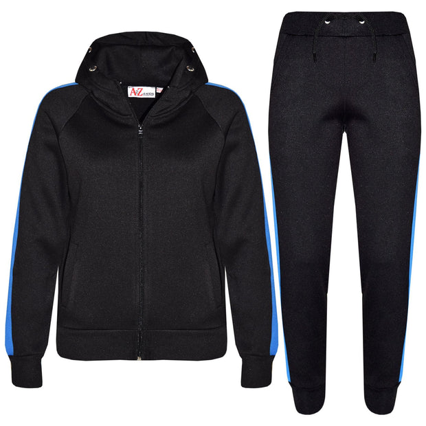 A2Z 4 Kids® Kids Girls Boys Tracksuit Designer's Plain Contrast Blue Stripes Fleece Hooded Hoodie Bottom Jogging Suit Joggers Age 5 6 7 8 9 10 11 12 13 Years