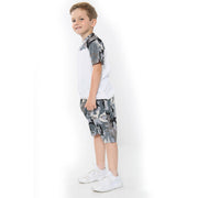 A2Z 4 Kids Two Colour Block Contrast Panel Camo Charcoal Top & Shorts Set Short Sleeves T Shirt Summer Outfit 2 Piece Activewear Girls Boys Age 5-13 Years