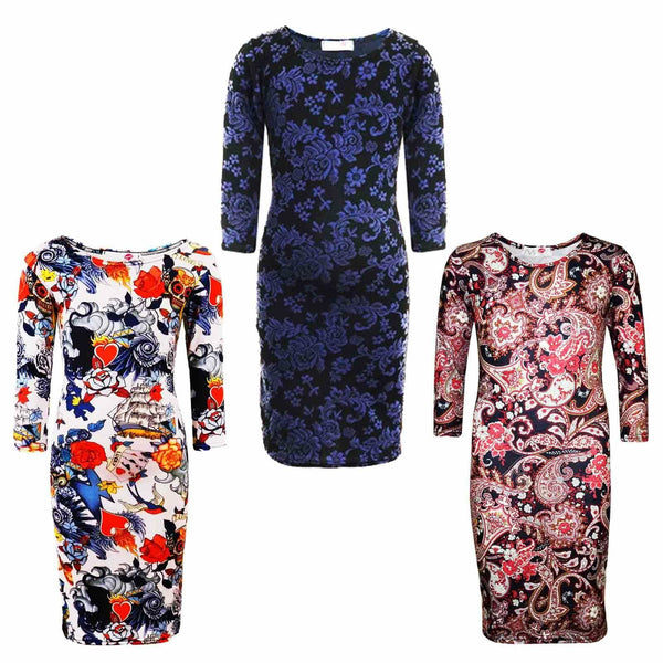 Girls Midi Dress Red Abstract Blue Floral & White Comic Fashion Dress 7-13 Years