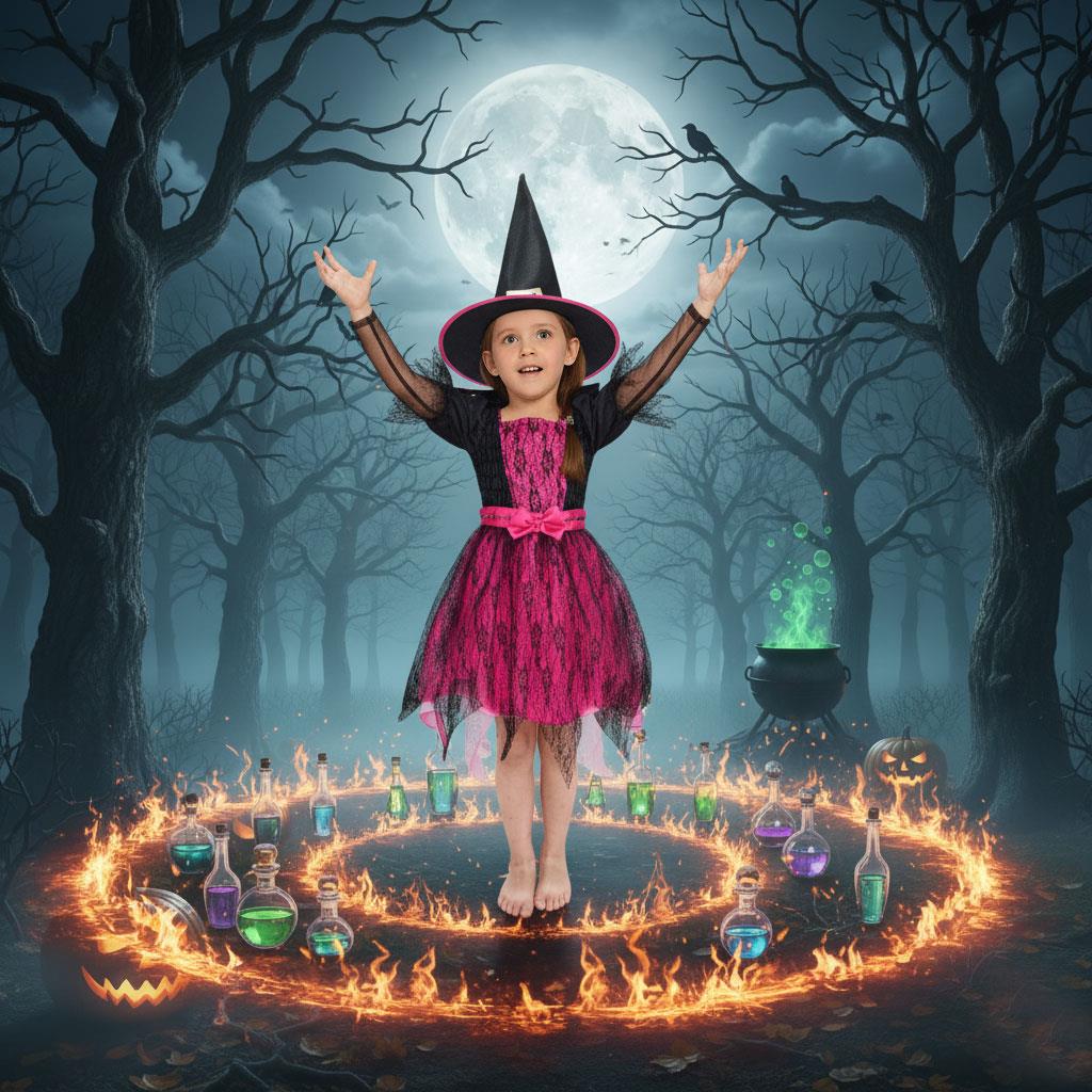 A2Z 4 Kids Girls Halloween Witch Costume Dress with Hat Lace Fancy School Outfit