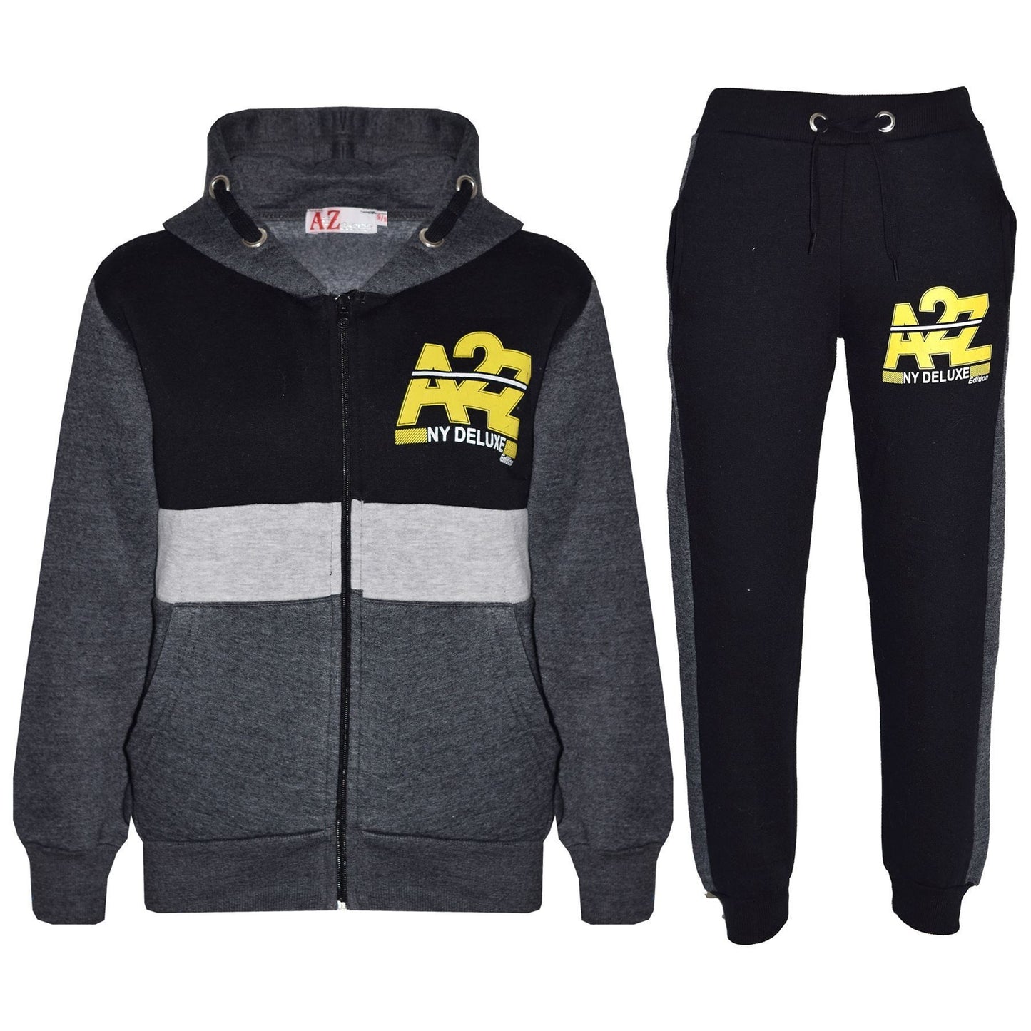 Kids Boys Girls Contrast Panel Tracksuit A2Z NY Deluxe Print Hoodie With Joggers