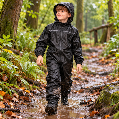 Girls Boys Raincoat Kids Puddle Suit Rainwear Waterproof Hooded Rainsuit 2-13 Yr
