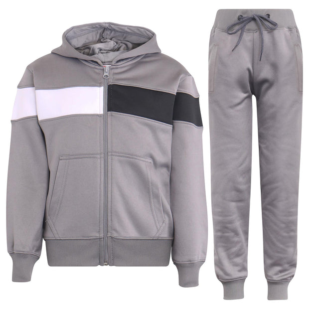 A2Z 4 Kids Girls Boys Unisex Tracksuit Designer's Contrast Panelled Fleece Steel Grey Hooded Zip Up Hoodie & Bottom Jogging Suit Joggers Age 5 6 7 8 9 10 11 12 13 Years