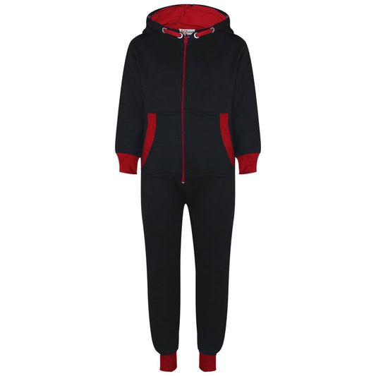 A2Z 4 Kids Girls Boys Red Contrast Fleece Onesie All In One Jumsuit Playsuit Nightwear New Age 2 3 4 5 6 7 8 9 10 11 12._13 Years