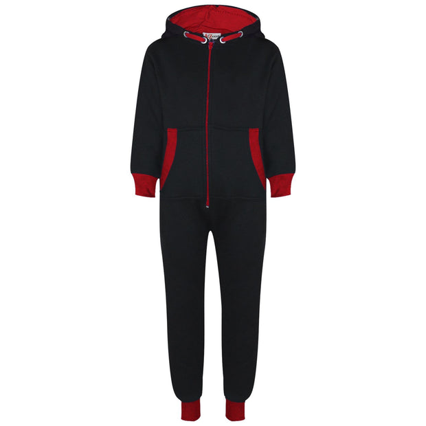 A2Z 4 Kids Girls Boys Red Contrast Fleece Onesie All In One Jumsuit Playsuit Nightwear New Age 2 3 4 5 6 7 8 9 10 11 12._13 Years