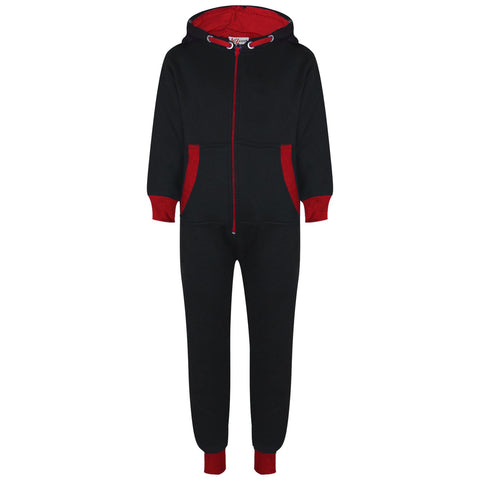 A2Z 4 Kids Girls Boys Red Contrast Fleece Onesie All In One Jumsuit Playsuit Nightwear New Age 2 3 4 5 6 7 8 9 10 11 12._13 Years