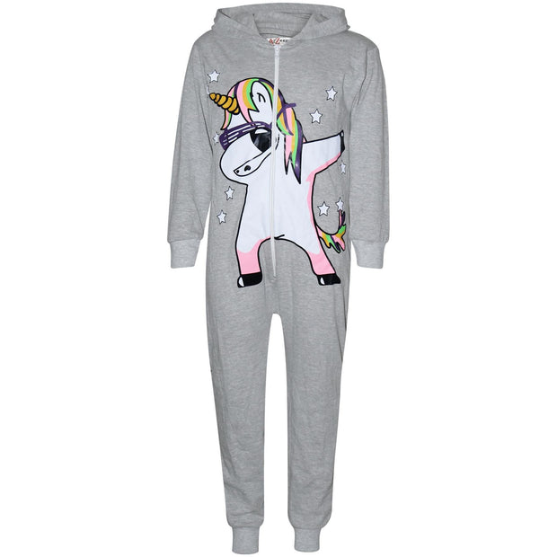 A2Z 4 Kids Kids Girls 100% Cotton Onesie Grey Dabbing Unicorn & Starts Print All In One Jumpsuit Playsuit Nightwear New Age 5 6 7 8 9 10 11 12 13 Years