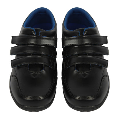 Kids Boys Teens School Shoes Black PU Leather Velcro Strap Trainers Size 10 to 7