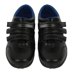 Kids Boys Teens School Shoes Black PU Leather Velcro Strap Trainers Size 10 to 7