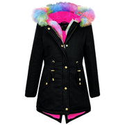 Kids Hooded Jacket Girls Fur Parka School Jackets Outwear Coat 5-13 Years