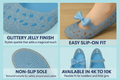 A2Z 4 Kids Girls Glitter Sliders PVC Soft Jelly Slip-On Bow Shoes Summer Holiday