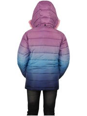 Kids Girls Puffer Jacket Faux Fur Hooded 3D Fade Gradient Padded Thick Warm Coat