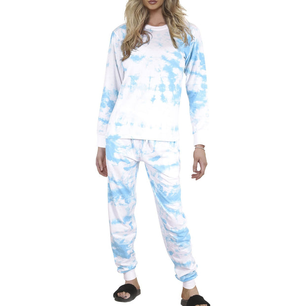 A2Z Ladies 2 Piece Pyjama Set Loungewear Soft Cotton PJS Tie Dye Printed Long Sleeve Blue Top Bottom Gift for Ladies Matching PJS Lounge Suit S/M/L/XL/2XL