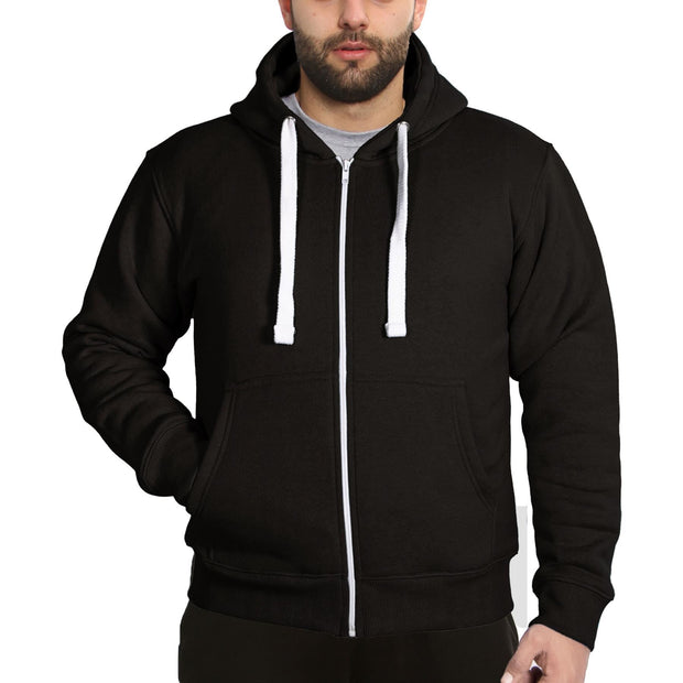 Mens Fleece Plain Zipper Hooded Long Sleeve Sweatshirt For Adults S-4XL