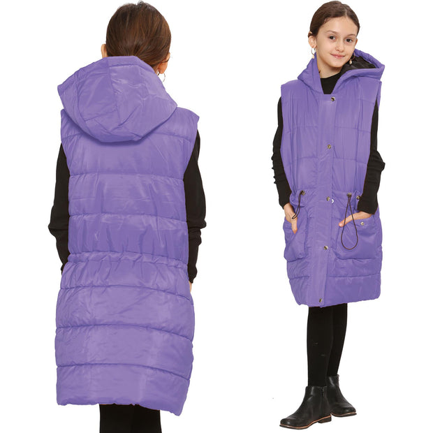 Kids Girls Fashion Oversized Gilet Long Line Jacket Long Sleeveless Coat 7-13 Yr