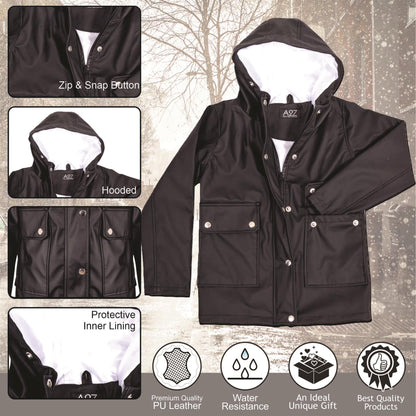 PU Raincoat Jacket Windbreaker Waterproof Parka Hooded For Girls Boys Age 5-13 Years