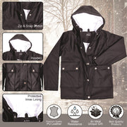 PU Raincoat Jacket Windbreaker Waterproof Parka Hooded For Girls Boys Age 5-13 Years