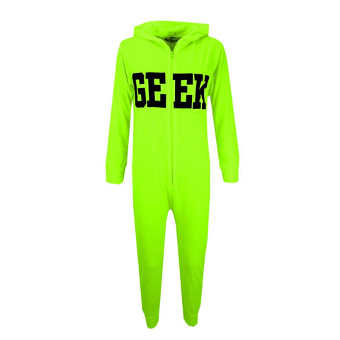 A2Z 4 Kids Girls Boys GEEK Hooded Onesie Children Hooded Ribbed Cuffs Pyjamas