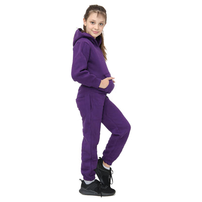 Kids Girls Boys Plain Tracksuit Hooded Hoodie Bottom Jog Suit Joggers 5-13 Years