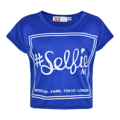 Girls Top Kids #Selfie Print Stylish Fahsion Trendy T Shirt Crop Top 7-13 Years