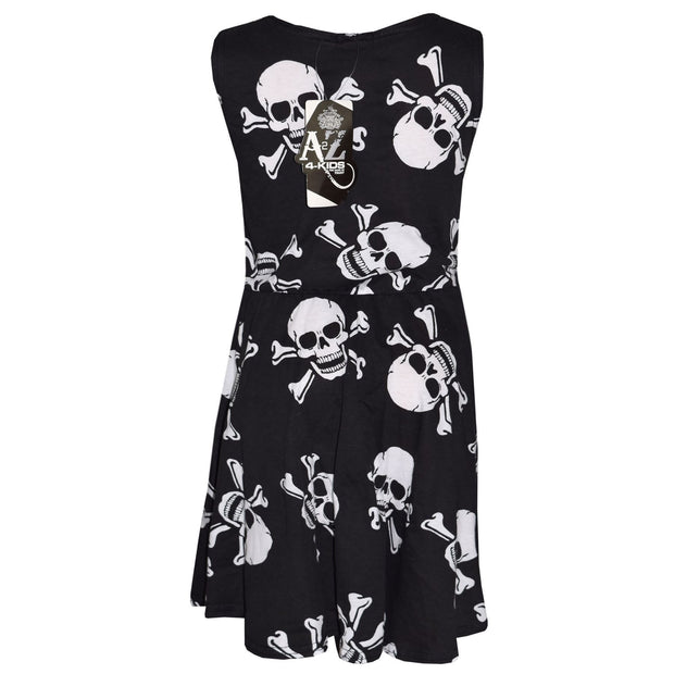 A2Z 4 Kids Girls Dress Kids Designer's Skull Cross Bones Print Party Fashion Skater Dresses Halloween Outfit Age 5 6 7 8 9 10 11 12 13 Years - A2Z 4 Kids