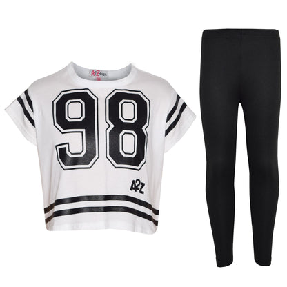 A2Z4Kids Girls Top Kids 98 Print Stylish Crop Top & Fashion Legging Set Age5-13Y
