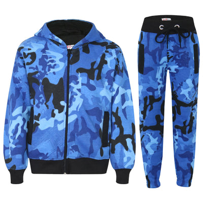 A2Z 4 Kids Kids Tracksuit Boys Girls Designer's Blue Camouflage Print Zipped Top Hoodie & Botom Jogging Suit Age 5 6 7 8 9 10 11 12 13 Years - A2Z 4 Kids